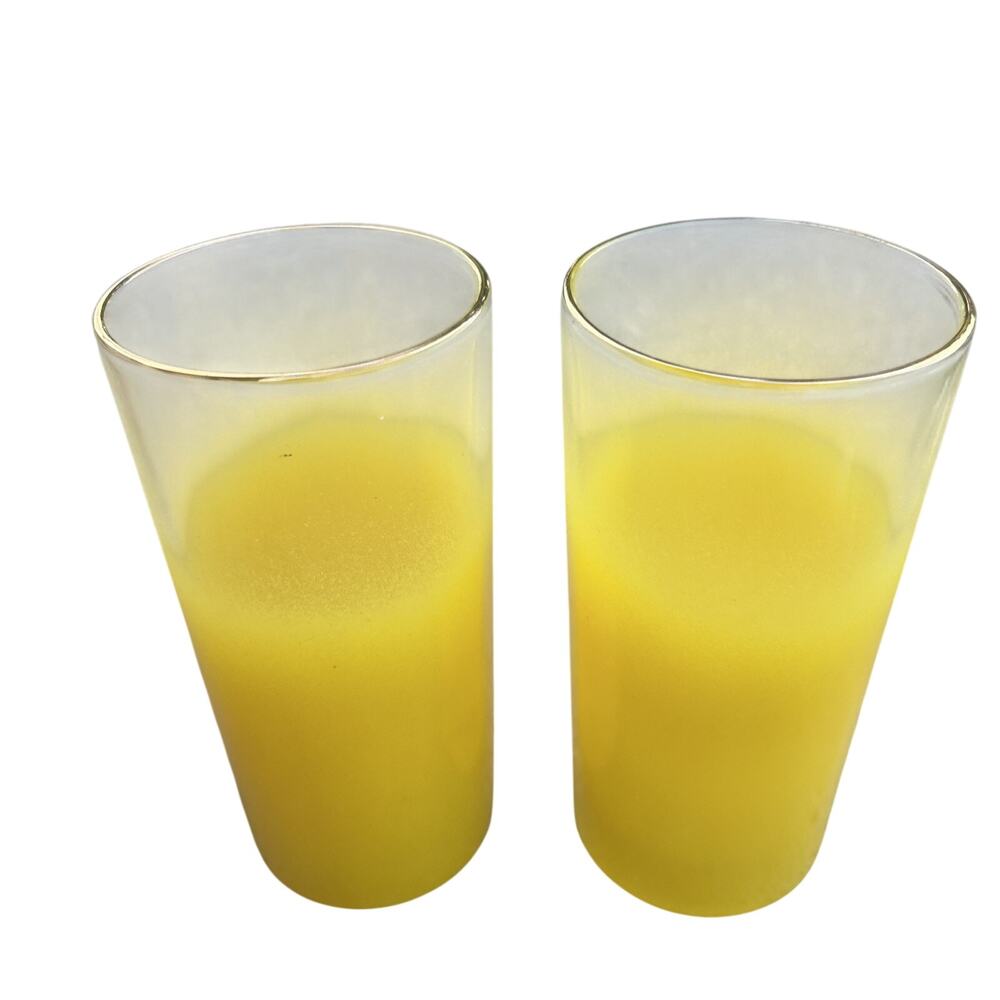 Vtg MCM Mid Century Blendo Ombre Yellow Frosted Highball Glasses Set of 2